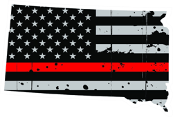 Distressed Thin Red Line South Dakota State Shaped Subdued US Flag Sticker Self Adhesive Vinyl fire - C3919