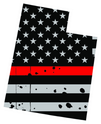 Distressed Thin Red Line Utah State Shaped Subdued US Flag Sticker Self Adhesive Vinyl fire UT - C3931