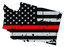 Distressed Thin Red Line Washington State Shaped Subdued US Flag Sticker Self Adhesive Vinyl fire WA - C3943