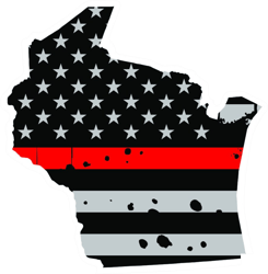 Distressed Thin Red Line Wisconsin State Shaped Subdued US Flag Sticker Self Adhesive Vinyl fire WI - C3951