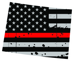 Distressed Thin Red Line Wyoming State Shaped Subdued US Flag Sticker Self Adhesive Vinyl fire WY - C3955