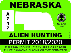 Nebraska Alien Hunting Permit Sticker Self Adhesive Vinyl UFO NE - C1030