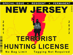 New Jersey Terrorist Hunting Permit Sticker Self Adhesive Vinyl License NJ - C2850