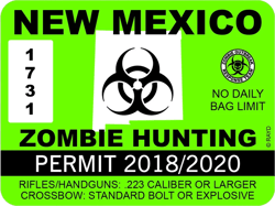 New Mexico Zombie Hunting Permit Sticker Self Adhesive Vinyl USA outbreak response - C146