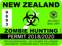 New Zealand Zombie Hunting Permit Sticker Self Adhesive Vinyl outbreak response Kiwi - C266
