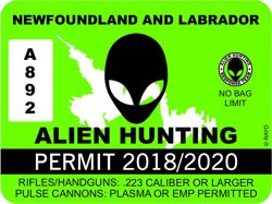 Newfoundland and Labrador Alien Hunting Permit Sticker Self Adhesive Vinyl Canada ufo nl - C1173