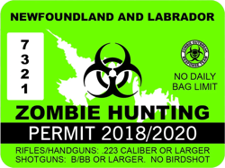 Newfoundland and Labrador Zombie Hunting Permit Sticker Self Adhesive Vinyl Canada nl - C1171