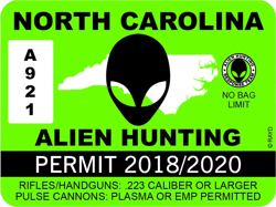 North Carolina Alien Hunting Permit Sticker Self Adhesive Vinyl UFO NC - C1036