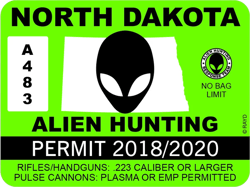 North Dakota Alien Hunting Permit Sticker Self Adhesive Vinyl UFO ND - C1037