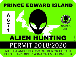 Prince Edward Island Alien Hunting Permit Sticker Self Adhesive Vinyl Canada ufo pe - C1198