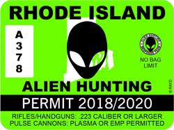 Rhode Island Alien Hunting Permit Sticker Self Adhesive Vinyl UFO RI - C1042