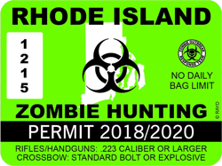 Rhode Island Zombie Hunting Permit Sticker Self Adhesive Vinyl outbreak response team - C223