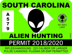 South Carolina Alien Hunting Permit Sticker Self Adhesive Vinyl UFO SC - C1043