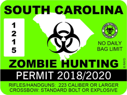 South Carolina Zombie Hunting Permit Sticker Self Adhesive Vinyl outbreak response - C169