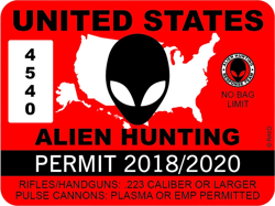 United States Alien Hunting Permit Sticker Self Adhesive Vinyl USA America UFO - C245