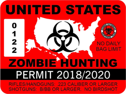 United States Zombie Hunting Permit Sticker Self Adhesive Vinyl USA outbreak response - C002