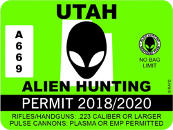 Utah Alien Hunting Permit Sticker Self Adhesive Vinyl UFO UT - C1047