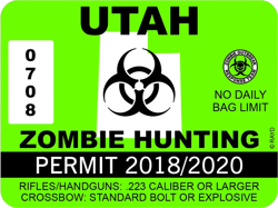 Utah Zombie Hunting Permit Sticker Self Adhesive Vinyl outbreak response team - C156
