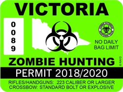 Victoria Zombie Hunting Permit Sticker Self Adhesive Vinyl Australia Victorian Aussie - C1596