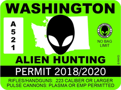 Washington Alien Hunting Permit Sticker Self Adhesive Vinyl UFO WA - C1050