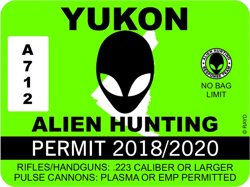 Yukon Alien Hunting Permit Sticker Self Adhesive Vinyl Canada ufo yt - C1213