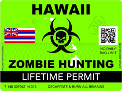 Zombie Hawaii State Hunting Permit Sticker Self Adhesive Vinyl HI - C2938