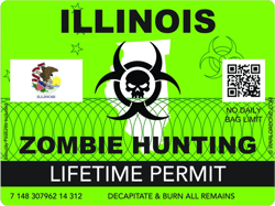 Zombie Illinois State Hunting Permit Sticker Self Adhesive Vinyl IL - C2942