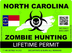Zombie North Carolina State Hunting Permit Sticker Self Adhesive Vinyl NC - C2982