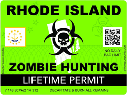 Zombie Rhode Island State Hunting Permit Sticker Self Adhesive Vinyl RI - C2994
