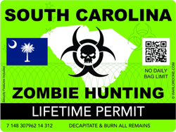 Zombie South Carolina State Hunting Permit Sticker Self Adhesive Vinyl SC - C2996