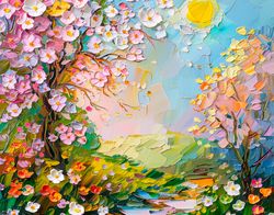 Spring Print, Flower Field Landscape Printable Art, Flower Meadow Oil Painting, Optimistic Painting decor, Summer b