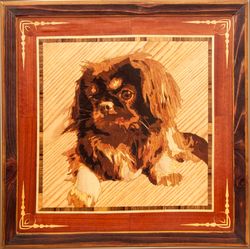 Pekingese Dog portrait inlay framed mosaic wood panel ready to hang home wall decor boho art wood decor ready to hang