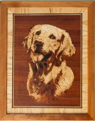 Golden Retriever Dog portrait inlay framed mosaic wood panel ready to hang home wall decor boho wall art decor ready