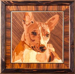 Basenji Dog portrait inlay framed mosaic wood panel ready to hang home wall decor boho wall art wood decor ready