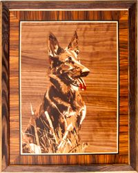 Shepherd puppy dog portrait inlay framed mosaic wood panel ready to hang home wall decor boho art wood decor ready