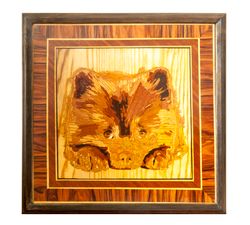 Pomeranian puppy Dog portrait inlay framed mosaic wood panel ready to hang home wall decor boho art wood decor ready