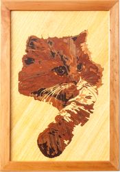 Kitten cat portrait inlay framed mosaic wood panel ready to hang home wall decor boho art wood decor ready to hang eco