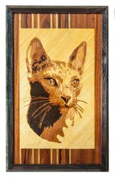 Cat portrait inlay framed mosaic wood panel ready to hang home wall decor boho art wood decor ready to hang eco wood gif