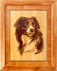 Border Collie Dog portrait inlay framed mosaic wood panel ready to hang home wall decor boho art wood decor ready