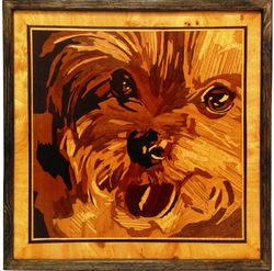 Yorkshire terrier Dog portrait inlay framed mosaic wood panel ready to hang home wall decor boho art wood decor ready