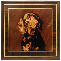 Dachshund Dog wood mosaic portrait eco gift inlay framed panel ready to hang home wall decor boho art wood decor ready