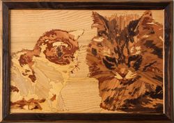Cat and Kitten portrait inlay framed mosaic wood panel ready to hang home wall decor boho art wood decor ready to hang