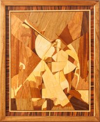 Angel cubism wood mosaic wall art panel inlay intarsia framed eco picture Christian Wood portrait religious art veneer