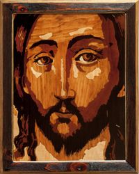 Jesus Christ Savior Orthodox Byzantine Christian our Lord Wood Icon Wall wood mosaic religious art veneer panel l