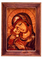 Mother Mary art Igorevskaya Orthodox Byzantine Christian God Mother Wood Icon Home Decor Wall wood mosaic religious art