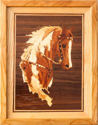 Horse wood mosaic picture veneer inlay marquetry wall art framed panel home decor eco gift wood mosaic intarsia Horse