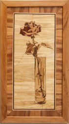 Rose in Glass still life framed boho style picture wood veneer inlay marquetry living room wall art home decor gift