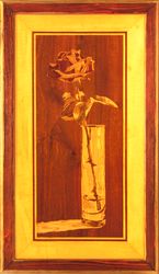 Rose Glass still life framed boho style picture wood veneer inlay marquetry living room wall art home decor gift wood