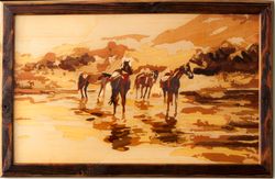 Horses landscape Vintage home decor rustic style marquetry inlay framed picture wall art panel home decor eco gift wood