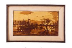 Temple landscape Vintage home decor rustic style marquetry inlay framed picture wall art panel home decor eco gift wood